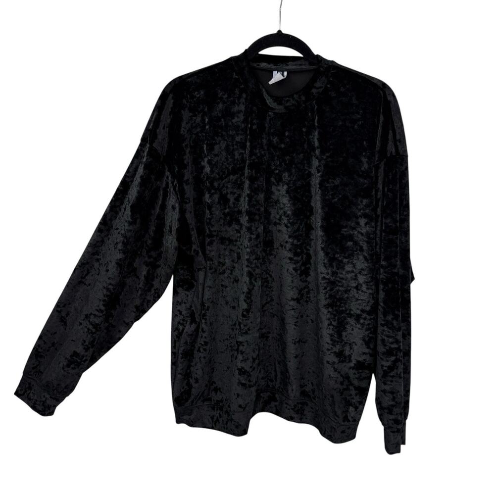 ONZIE Velour Oversized Black High Neck Top Pullover Long Sleeve O/S Yoga Casual